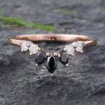 Black Onyx Ring Curved Wedding Band for Women 14K Rose Gold