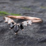 Black Onyx Ring Curved Wedding Band for Women 14K Rose Gold