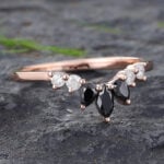 Black Onyx Ring Curved Wedding Band for Women 14K Rose Gold