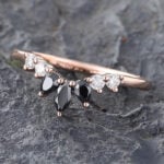 Black Onyx Ring Curved Wedding Band for Women 14K Rose Gold