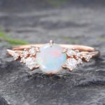 Opal Diamond Ring Rose Gold Round Cut Gold Engagement Rings