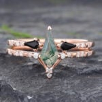 Moss Agate Ring Set Womens Black Onyx Rings Wedding Ring Rose Gold