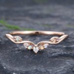 Multi Gemstone Engagement Ring Antique Moonstone Curved Ring