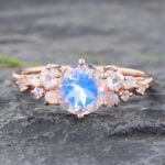Vintage Moonstone Ring Rose Gold Cluster Opal Engagement Rings