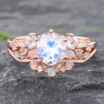 Moonstone Wedding Ring Set Vintage Opal Cluster Ring for Women