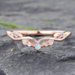 Wedding Band Curved Rose Gold Opal Gem Gold Moonstone Ring