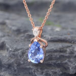 Pear Cut Cornflower Blue Sapphire Necklace Rose Gold Pendant