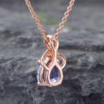 Pear Cut Cornflower Blue Sapphire Necklace Rose Gold Pendant