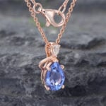Pear Cut Cornflower Blue Sapphire Necklace Rose Gold Pendant