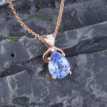 Pear Cut Cornflower Blue Sapphire Necklace Rose Gold Pendant