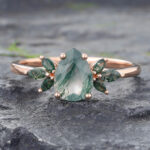 Moss Agate Ring Rose Gold Gemstone Cluster Ring Classic Ring
