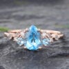 Blue Topaz Ring​ Pear Shaped Diamond Engagement Ring Cluster Ring