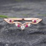 Ruby and Diamond Ring Curved Wedding Band Rose Gold