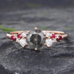 Multi Coloured Gemstone Rings Engagement Salt and Pepper Diamond Ring