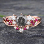 Ruby Promise Ring Salt and Pepper Diamond Engagement Ring Set