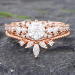 Rose Gold Wedding Ring Sets Round Moissanite Ring Cluster Rings