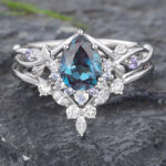 Simple Wedding Ring Sets White Gold Women's Alexandrite Rings