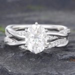 2PCS Oval Moissanite Twisted Engagement Ring Set Wedding Set White Gold