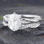 2PCS Oval Moissanite Twisted Engagement Ring Set Wedding Set White Gold
