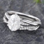 2PCS Oval Moissanite Twisted Engagement Ring Set Wedding Set White Gold