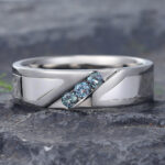 Round Alexandrite Men Three Stone Wedding Band 14K White Gold