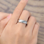 Round Alexandrite Men Three Stone Wedding Band 14K White Gold