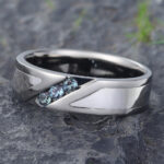 Round Alexandrite Men Three Stone Wedding Band 14K White Gold