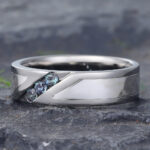 Round Alexandrite Men Three Stone Wedding Band 14K White Gold