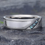 Round Alexandrite Men Three Stone Wedding Band 14K White Gold