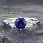 Diamond and Sapphire Ring Engagement Ring White Gold Opal