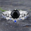 Black Onyx and Diamond Ring Sapphire Ring Gold Curved Wedding Band