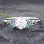White Gold Moissanite Ring Cluster Engagement Rings Vintage