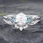 Wedding Engagement Ring Sets White Gold Moissanite Gemstone