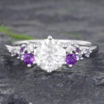 White Gold Moissanite & Amethyst Engagement Ring under $500