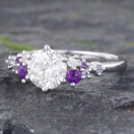 White Gold Moissanite & Amethyst Engagement Ring under $500