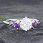 White Gold Moissanite & Amethyst Engagement Ring under $500