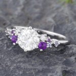 White Gold Moissanite & Amethyst Engagement Ring under $500