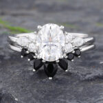 Simple Bridal Ring Sets Moissanite Oval Ring Black Onyx Wedding Rings