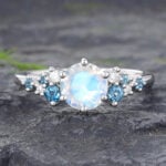 Moonstone & London Blue Topaz Cluster Engagement Ring