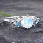 Moonstone & London Blue Topaz Cluster Engagement Ring