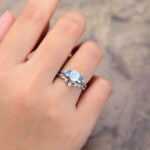 2PCS Moonstone & London Blue Topaz Engagement Ring Set 14K White Gold