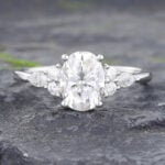 Moissanite Oval Engagement Rings 14k White Gold Cluster Ring