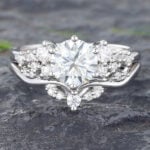 Round Moissanite Engagement Ring Set White Gold Bridal Set - 2PCS