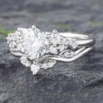Round Moissanite Engagement Ring Set White Gold Bridal Set - 2PCS