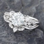 Round Moissanite Engagement Ring Set White Gold Bridal Set - 2PCS