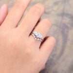 Round Moissanite Engagement Ring Set White Gold Bridal Set - 2PCS