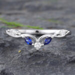 Vintage Sapphire Ring Moissanite Rings Gold Curved Stacking Ring