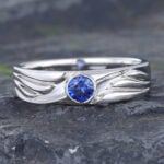 Sapphire Wedding Band for Men Wings White Gold Stacking Ring