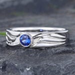 Sapphire Wedding Band for Men Wings White Gold Stacking Ring