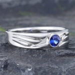 Sapphire Wedding Band for Men Wings White Gold Stacking Ring